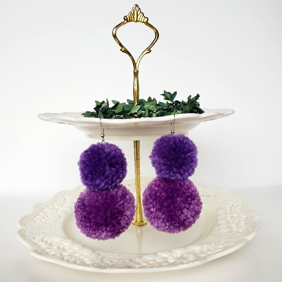 Hand Crafted Jewelry - Purple pompom earrings boho